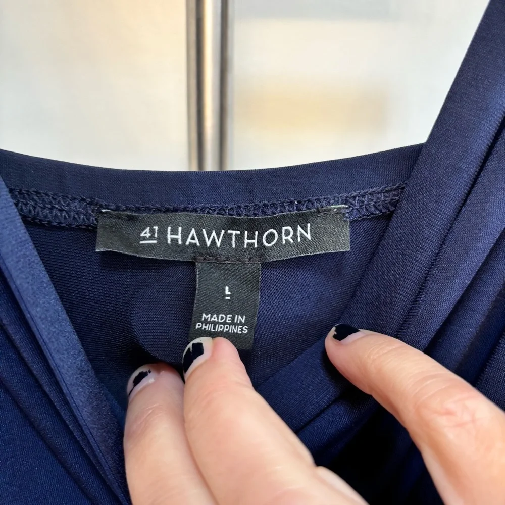 41 Hawthorn Maxi Dress Size Large Navy Faux Wrap V Neck Timeless Capsule Basic - Picture 7 of 10